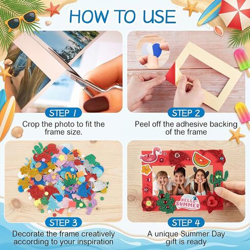 BreezeHug 48 Sets Summer Foam Picture Frame Crafts Kits Beach Pool Decorations DIY Craft Kits with Summer Hawaii Stickers for Party Holiday Exchange Gifts Art Project Supplies in Saudi Arabia