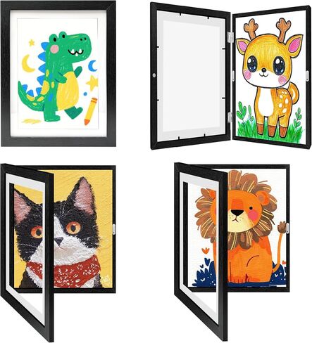 Kids Artwork Frames Changeable 4 Pack - 8.5x11 Art Frames for Kids Art Front Opening Holds 150 Drawings, 3D Crafts, Portfolio Display Storage, Wall Hanging Art Picture Frame, Black in Kuwait