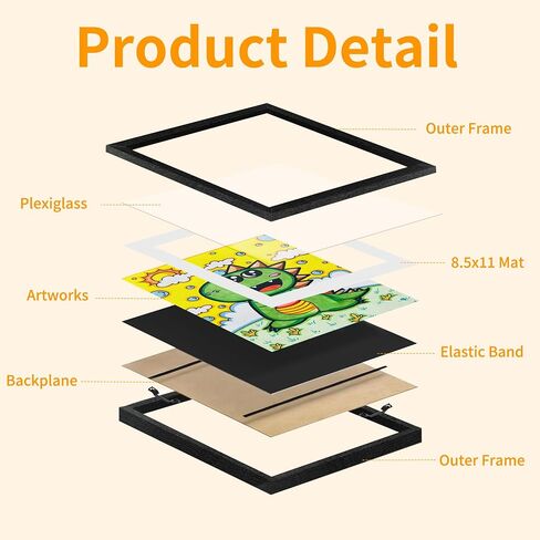 Kids Artwork Frames Changeable 4 Pack - 8.5x11 Art Frames for Kids Art Front Opening Holds 150 Drawings, 3D Crafts, Portfolio Display Storage, Wall Hanging Art Picture Frame, Black in Kuwait