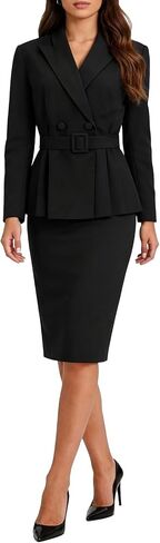 2 Piece Skirt Suit Set for Women Business Casual Outfits Professional Office Work Long Sleeve Peplum Blazer Pencil Skirt Sets in Saudi Arabia