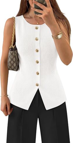 ZESICA Sleeveless Sweater Vest Tops for Women Button Down Knit Lightweight Tanks 2026 Summer Business Casual Outfits in Kuwait