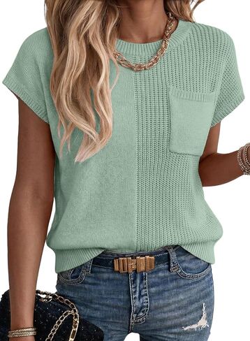 Dokotoo Summer Knit Tops for Women Sleeveless Crewneck T Shirts Casual Lightweight Sweater Blouses Shirts in Kuwait