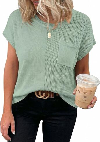 Dokotoo Summer Knit Tops for Women Sleeveless Crewneck T Shirts Casual Lightweight Sweater Blouses Shirts in Kuwait