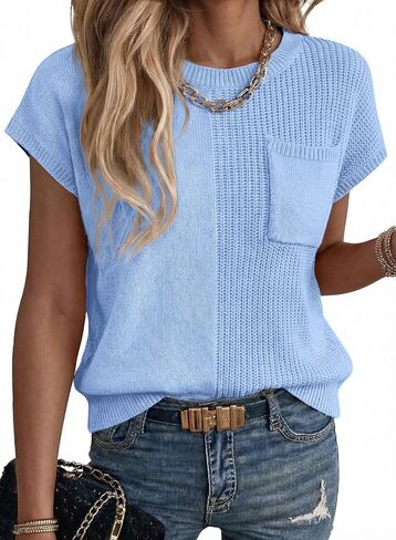 Dokotoo Summer Knit Tops for Women Sleeveless Crewneck T Shirts Casual Lightweight Sweater Blouses Shirts in Kuwait