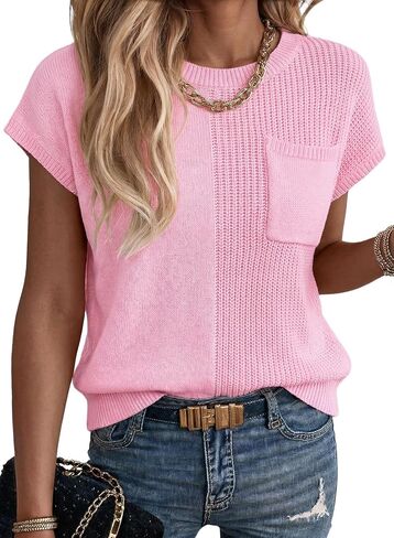 Dokotoo Summer Knit Tops for Women Sleeveless Crewneck T Shirts Casual Lightweight Sweater Blouses Shirts in Kuwait
