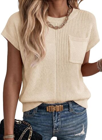Dokotoo Summer Knit Tops for Women Sleeveless Crewneck T Shirts Casual Lightweight Sweater Blouses Shirts in Kuwait