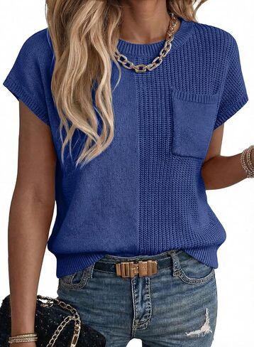 Dokotoo Summer Knit Tops for Women Sleeveless Crewneck T Shirts Casual Lightweight Sweater Blouses Shirts in Kuwait