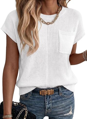 Dokotoo Summer Knit Tops for Women Sleeveless Crewneck T Shirts Casual Lightweight Sweater Blouses Shirts in Kuwait