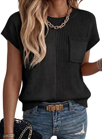 Dokotoo Summer Knit Tops for Women Sleeveless Crewneck T Shirts Casual Lightweight Sweater Blouses Shirts in Kuwait