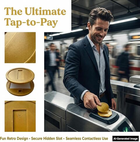Retro Gold Coin Card Holder, 3D Printed NFC Tap to Pay Coin | Hidden Card Slot, Contactless NFC Payment Accessory, Credit Card Protector, Vintage Gamer Gift for Daily Use in Kuwait