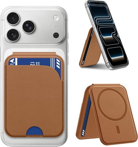 Vizvera for Magsafe Card Holder with RFID Blocking Leather Wallet Magnetic Card Holder 5 Cards for Phone Lightweight Magnetic Stand Adjustable Leather ID Window Magnetic Closure, Mens Gift(Black) in Kuwait