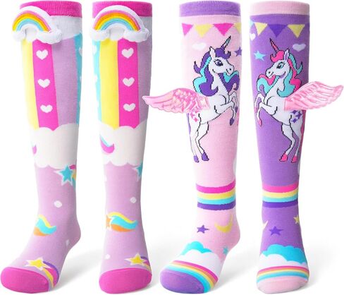 ANTSANG 3D Cute Knee High Socks for Girls Kids, 2 Pairs Funny Crazy Long Boot Tall Cotton Socks, Mismatched Novelty Stocking in Saudi Arabia