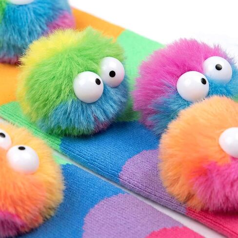 Bibalabili Crazy Socks for Kids Girls 3D Monster Pom Pom Rainbow Knee High Socks, Funny Novelty Wiggle Eye Character Socks for Crazy Sock Day, Halloween, Birthday Gift, Ages 3-12 in Saudi Arabia