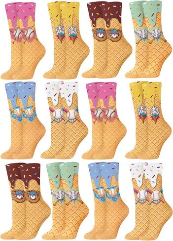 Halfchet 12 Pairs Ice Cream Drip Baseball/Softball Socks for Youth Teen Ice Cream Drip Sport Socks Funny Sports Gift Colorful in Kuwait