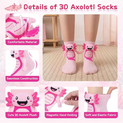 Funny 3D Animal Axolotl Socks for Women Novelty Magnetic Hand Holding Crazy Socks for Kids Girl White Elephent Gifts in Saudi Arabia