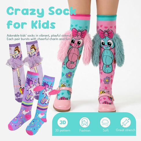 Crazy Socks for Kids, Mismatched Silly Knee High Socks - Funny Cute Animal Socks for Girls Crazy Sock Day, Girls Gifts in Saudi Arabia
