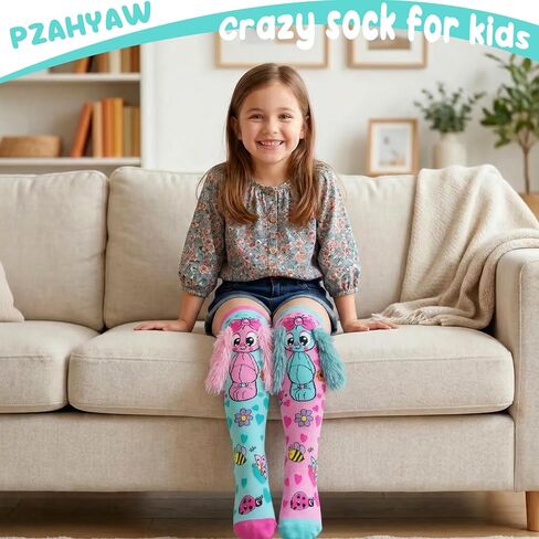 Crazy Socks for Kids, Mismatched Silly Knee High Socks - Funny Cute Animal Socks for Girls Crazy Sock Day, Girls Gifts in Saudi Arabia