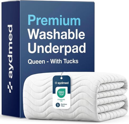 AYDMED Premium Bamboo Washable Incontinence Bed Pad with Tucks | for Queen Beds | Maximum Absorbency Washable Underpad | Waterproof Reusable Mattress Protector Underpad for Adults, Children & Babies in Saudi Arabia