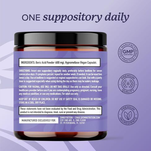 Boric Acid Suppositories for Women 600mg | pH Balance, Vaginal Odor & Itching | Feminine Hygiene & Intimate Health Support | Boric Acid for Women Vaginal Suppositories | Unscented, Vegan | 30 Ct in Kuwait