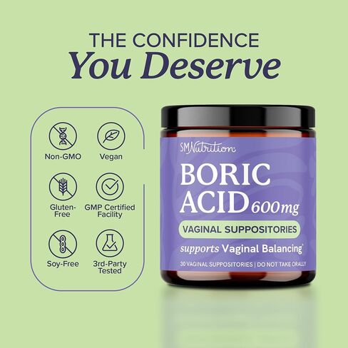 Boric Acid Suppositories for Women 600mg | pH Balance, Vaginal Odor & Itching | Feminine Hygiene & Intimate Health Support | Boric Acid for Women Vaginal Suppositories | Unscented, Vegan | 30 Ct in Kuwait