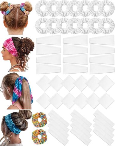Sosation Tie Dye Kit Bulk, White Cotton Scrunchies Workout Headbands White Headband Yoga Bandanas for Women Tie Dye Party in Kuwait