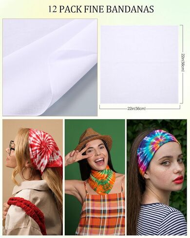Sosation Tie Dye Kit Bulk, White Cotton Scrunchies Workout Headbands White Headband Yoga Bandanas for Women Tie Dye Party in Kuwait