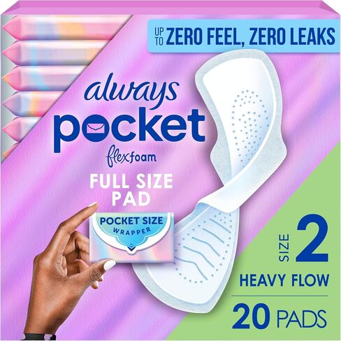 Always Pocket Feminine Pads with FlexFoam, Size 2, Heavy Flow, with Wings, Unscented, 20 Count in Saudi Arabia