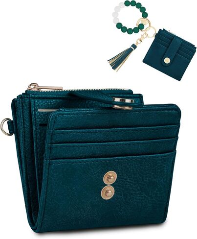 Small Wristlet Wallets for Women Keychain Wristlet Wallet RFID Blocking Key Chain Wallet With Zipper Coin Pocke,2 Id Window(Beige) in Saudi Arabia