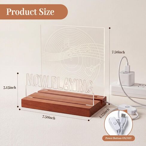 Acrylic Record Player Stand, Now Playing Wooden Vinyl Records Stand, Light Up Cd Display Holder Album Storage Decor, Music Shelf Record Player Accessories Led White Lights for Room Vinyl Lovers Gifts in Saudi Arabia