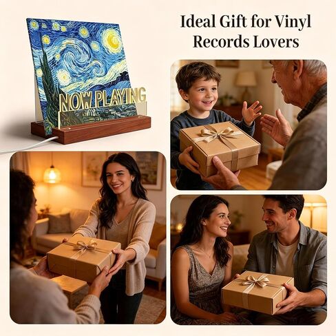 Acrylic Record Player Stand, Now Playing Wooden Vinyl Records Stand, Light Up Cd Display Holder Album Storage Decor, Music Shelf Record Player Accessories Led White Lights for Room Vinyl Lovers Gifts in Saudi Arabia