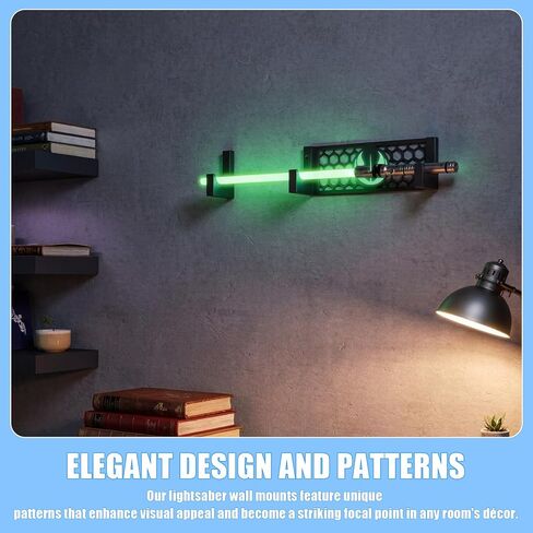 Wooden Lightsaber Wall Mount, Horizontal Display Stand with Glow-in-the-Dark Stickers, Decorative Honeycomb Rack for Collectors, Game Room & Home Theater, Black (01) in Saudi Arabia