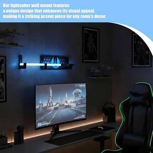 Wooden Lightsaber Wall Mount, Horizontal Display Stand with Glow-in-the-Dark Stickers, Decorative Honeycomb Rack for Collectors, Game Room & Home Theater, Black (01) in Saudi Arabia