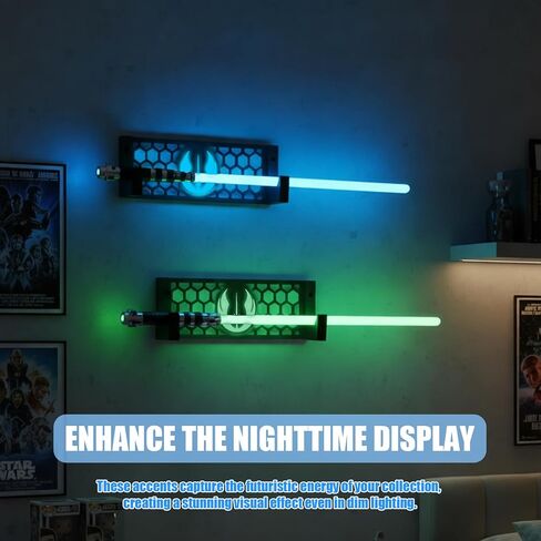 Wooden Lightsaber Wall Mount, Horizontal Display Stand with Glow-in-the-Dark Stickers, Decorative Honeycomb Rack for Collectors, Game Room & Home Theater, Black (01) in Saudi Arabia