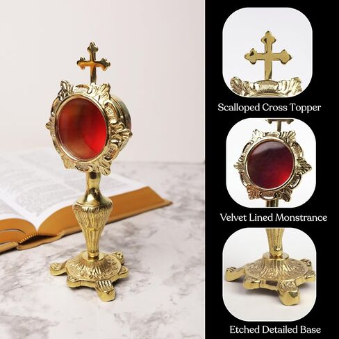 Needzo Small Brass Monstrance, Decorative Reliquary Display, Traditional Ornate Stand, 3 x 7 Inches in Kuwait