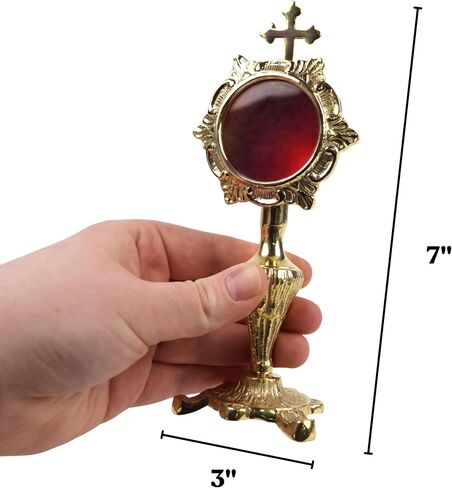 Needzo Small Brass Monstrance, Decorative Reliquary Display, Traditional Ornate Stand, 3 x 7 Inches in Kuwait