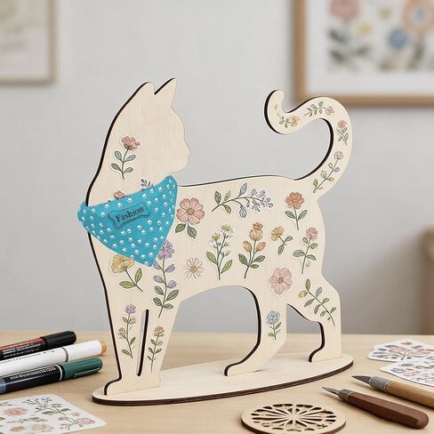 AHANDMAKER Cat Silhouette Display Stand Scarf Bandana Blank MDF Wood Cat Mannequin Display Stand for Pet Collars Store Retail Window Display Photography Prop Home Decor, 12x4x10.6in in Kuwait