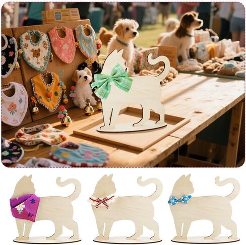 AHANDMAKER Cat Silhouette Display Stand Scarf Bandana Blank MDF Wood Cat Mannequin Display Stand for Pet Collars Store Retail Window Display Photography Prop Home Decor, 12x4x10.6in in Kuwait
