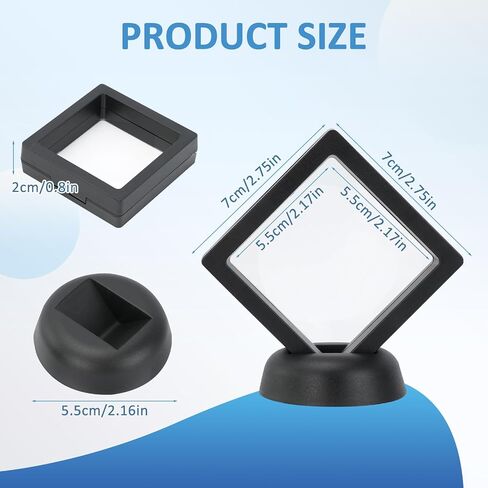 3D Floating Display Stands, 20-Pack Clear Display Box with Black Base, Slotted Acrylic Stand for Coins, Collectibles, Jewelry, Minerals, Arrowheads, 2.75x2.75 inches in Saudi Arabia