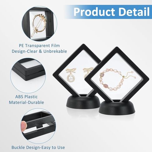 3D Floating Display Stands, 20-Pack Clear Display Box with Black Base, Slotted Acrylic Stand for Coins, Collectibles, Jewelry, Minerals, Arrowheads, 2.75x2.75 inches in Saudi Arabia