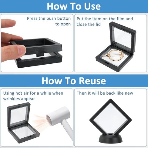 3D Floating Display Stands, 20-Pack Clear Display Box with Black Base, Slotted Acrylic Stand for Coins, Collectibles, Jewelry, Minerals, Arrowheads, 2.75x2.75 inches in Saudi Arabia