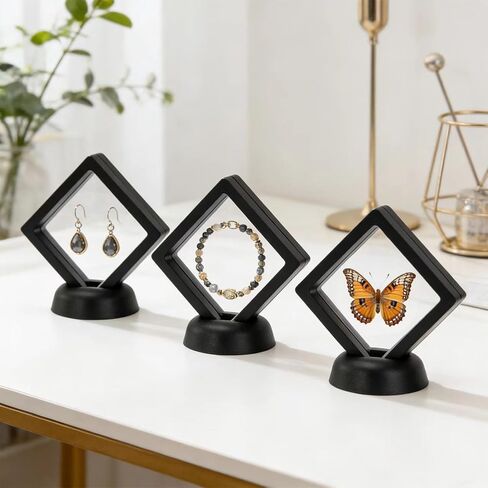 3D Floating Display Stands, 20-Pack Clear Display Box with Black Base, Slotted Acrylic Stand for Coins, Collectibles, Jewelry, Minerals, Arrowheads, 2.75x2.75 inches in Saudi Arabia