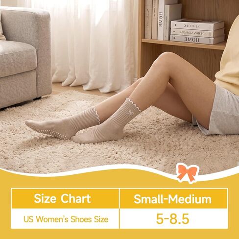 4 Pairs Women's Pilates Non Slip Socks Cute Bow-tie Ruffled Yoga Crew Socks for Ballet Barre Hospital Gym in Kuwait