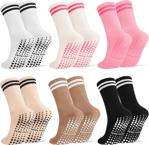 6 Pairs Yoga Socks, Non Slip Grip Pilates Socks for Women Size 5-10 Anti-Slip Athletic Sock with Grips for Women Yoga Pilates in Kuwait