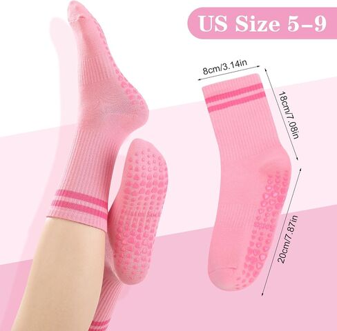 6 Pairs Yoga Socks, Non Slip Grip Pilates Socks for Women Size 5-10 Anti-Slip Athletic Sock with Grips for Women Yoga Pilates in Kuwait