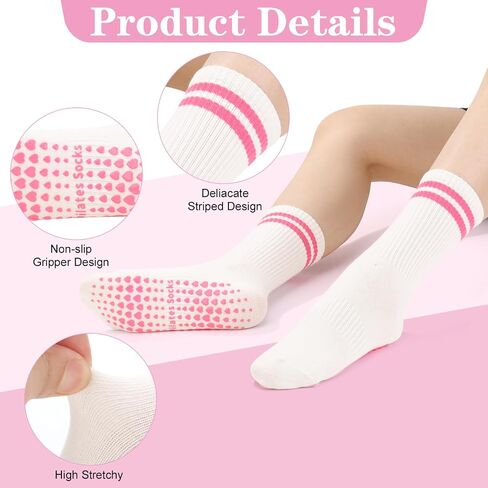 6 Pairs Yoga Socks, Non Slip Grip Pilates Socks for Women Size 5-10 Anti-Slip Athletic Sock with Grips for Women Yoga Pilates in Kuwait