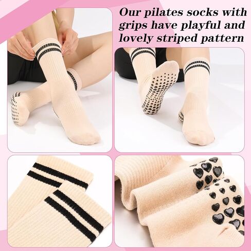 6 Pairs Yoga Socks, Non Slip Grip Pilates Socks for Women Size 5-10 Anti-Slip Athletic Sock with Grips for Women Yoga Pilates in Kuwait