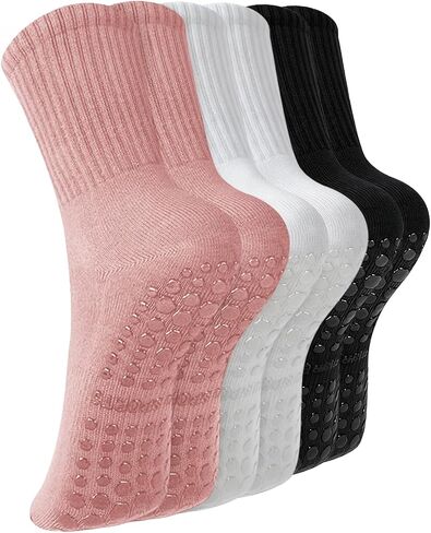 Pilates Socks with Grips for Women, 3 Pairs Non Slip Grip Socks for Yoga, Barre, Dance, Home, Hospital, Workout in Kuwait