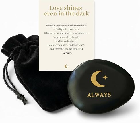 Moon & Star Memorial Stone - Always Engraved Natural Black Palm Stone - Sympathy Keepsake Gift for Loss of Mother Loved One - Long Distance Relationship Pocket Hug, Spiritual Worry Stone in Saudi Arabia