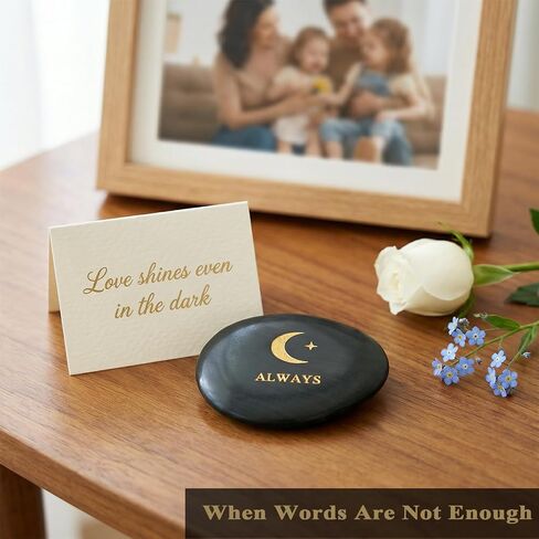 Moon & Star Memorial Stone - Always Engraved Natural Black Palm Stone - Sympathy Keepsake Gift for Loss of Mother Loved One - Long Distance Relationship Pocket Hug, Spiritual Worry Stone in Saudi Arabia