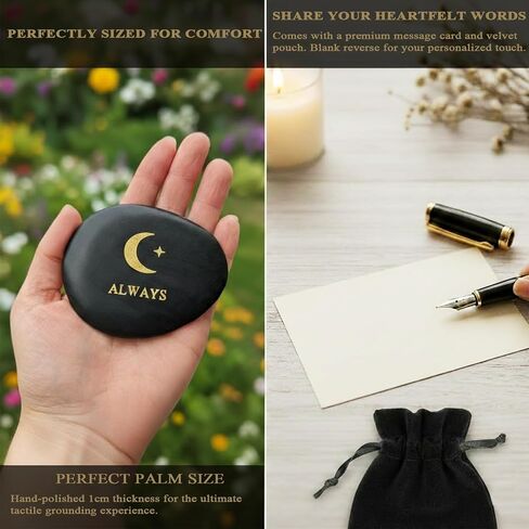 Moon & Star Memorial Stone - Always Engraved Natural Black Palm Stone - Sympathy Keepsake Gift for Loss of Mother Loved One - Long Distance Relationship Pocket Hug, Spiritual Worry Stone in Saudi Arabia